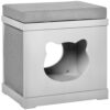 PawHut Cat House Bed Kitten Cave Cube Indoor For Small Pet With Removable Sisal Scratching Pads Soft Cushions, 41x30x36 Cm, Grey - Image 6