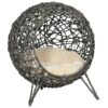 PawHut Rattan Elevated Cat Bed House Kitten Basket Ball Shaped Pet Furniture W Removable Cushion - Silver-Tone And Grey - Image 3